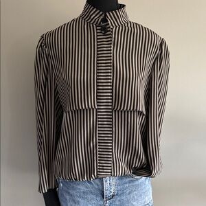 Elegant Black and Tan Striped Blouse